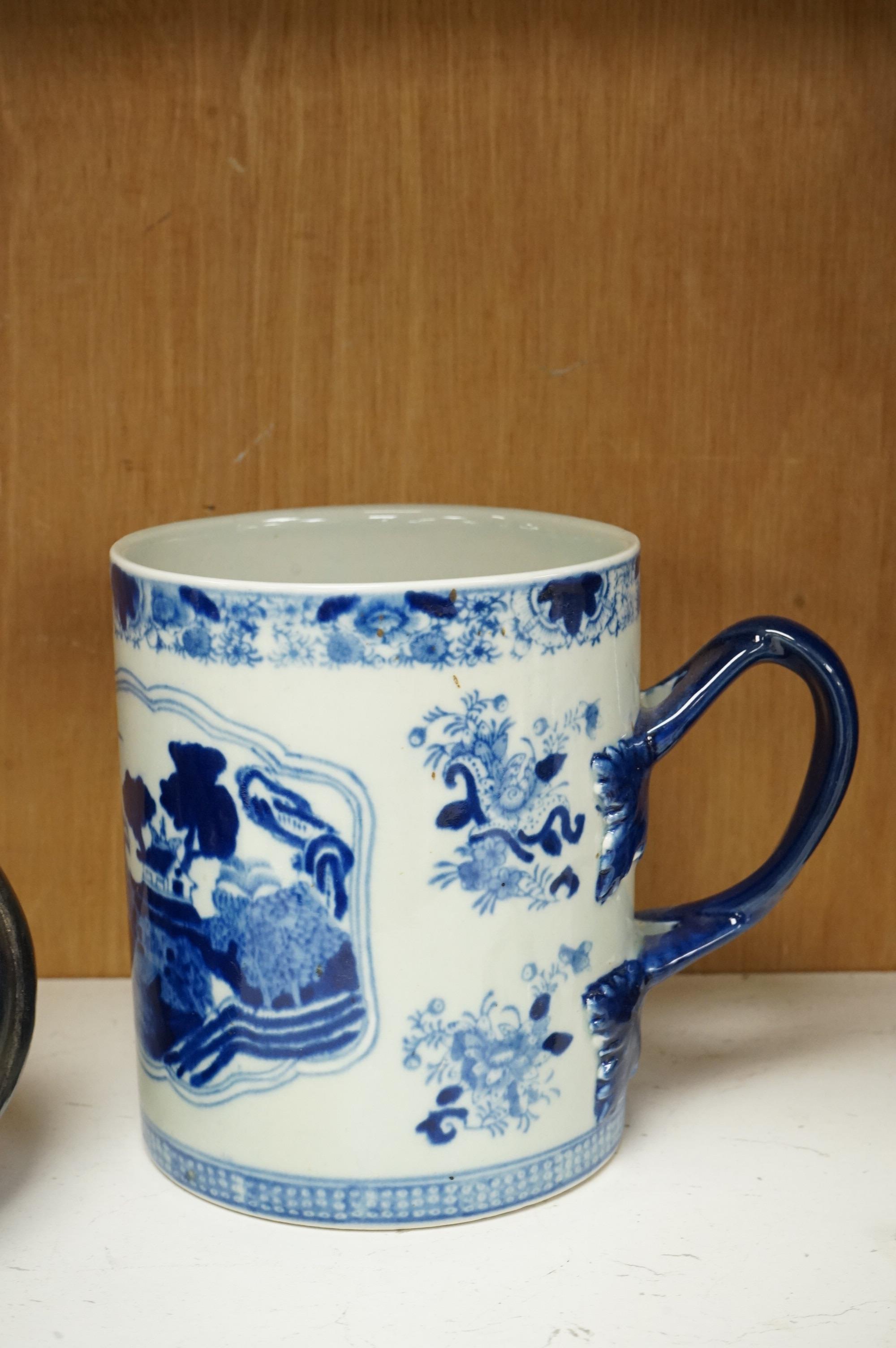 Oriental items to include a crackleglaze bowl on stand and a bamboo brush pot, together with two other vessels, largest 27cm in diameter